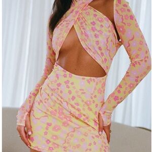 Floral Cut-Out Dress in Pink and Yellow- Sabo